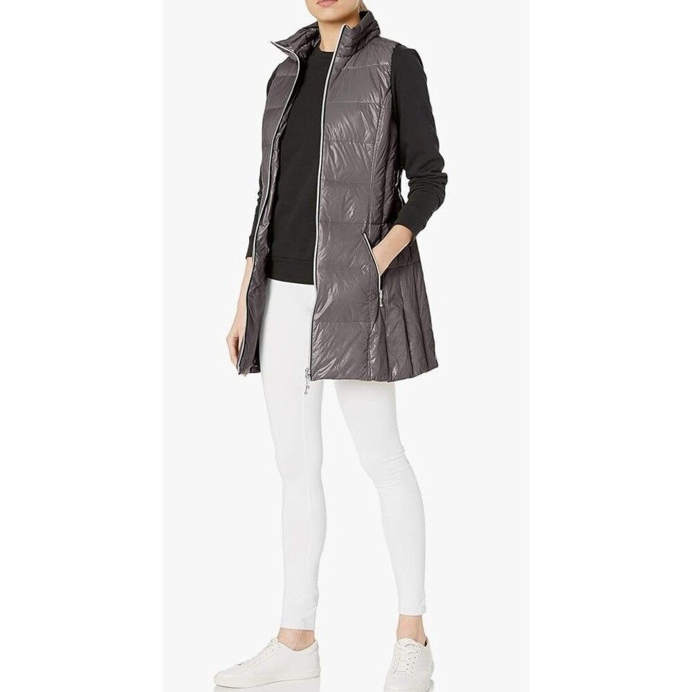 Long Quilted Vest in Charcoal